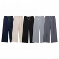 Women's Street Fashion Wide Leg Trousers Polyester Blended Drawstring Elastic Waist Casual Long Pants Streetwear Style Contrast Waistband For Women