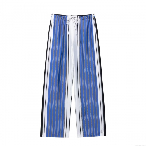 Women Striped Wide Leg Pants 100% Polyester Drawstring High Waist Loose Casual Long Trousers Summer Beach Streetwear For Lady Comfortable Breathable Vertical Stripes Pant