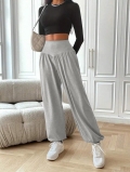 Women's High Waisted Joggers Casual Loose Fit Sweatpants Soft Polyester Spandex Blend Lounge Pants For Yoga Daily Wear Minimalist Heather Grey Long Trousers