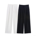 Women's High Waisted Wide Leg Pants Pleated Loose Polyester Crepe Trousers Casual Simple Fashionable Solid Color Long Pants For Office Work Daily Ladies