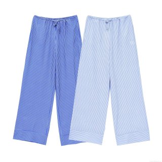 Women's Striped Wide Leg Pants Drawstring Mid Waist Polyester Trousers Casual Summer Streetwear Long Pants