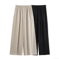 Women's High Waist Wide Leg Pants Elastic Waist Pleated Polyester Silky Drape Trousers Streetwear Casual Loose Long Pants for Women