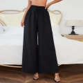 Women's Casual Wide Leg Pants 100% Polyester High Waisted Trousers With Drawstring Elastic Waist For Office Daily Wear Fashion Loose Fit Solid Color Bottoms