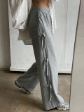 Women's Wide Leg Sweatpants With Side Ribbon Bows High Waist Baggy Cotton Blend Drawstring Casual Streetwear Harajuku Style Long Pants For Women