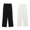 Women's High Waist Straight Leg Trousers Casual Polyester Solid Color Wide Leg Pants for Office Daily Streetwear Fashion