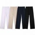 Women Summer Wide Leg Casual Pants Polyester Blend Cotton Linen Texture Elastic Waist Drawstring Streetwear Chic Straight Leg Trousers For Daily Wear