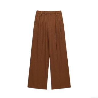 Women's High Waist Wide Leg Casual Pants Elegant Solid Color Pleated Straight Loose Trousers With Flap Pockets Office Streetwear Polyester Fashion