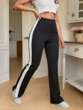 Women's High Waist Wide Leg Pants Polyester Spandex Side Striped Contrast Flared Trousers Slim Fit Streetwear Long Pants With Slit For Daily Wear