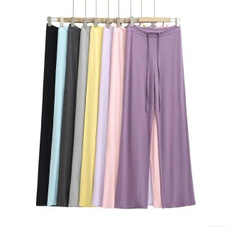 Women's Casual Solid Color Drawstring Wide Leg Pants Summer Thin Polyester Straight Trousers For Lounge Home Street Style