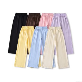 Women Summer Wide Leg Pants Solid Color High Waist Elastic Loose Polyester Casual Trousers Streetwear For Daily Wear Women Trousers