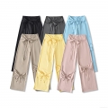 Women's Casual Wide Leg Pants Polyester Blend Bow Knot Tie Waist Loose Solid Color Streetwear Summer Trousers for Women Fashion