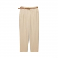 Women's Fashion Casual Straight Leg Trousers With Brown Belt High Waist Solid Color Polyester Blend Pants For Office Streetwear Daily