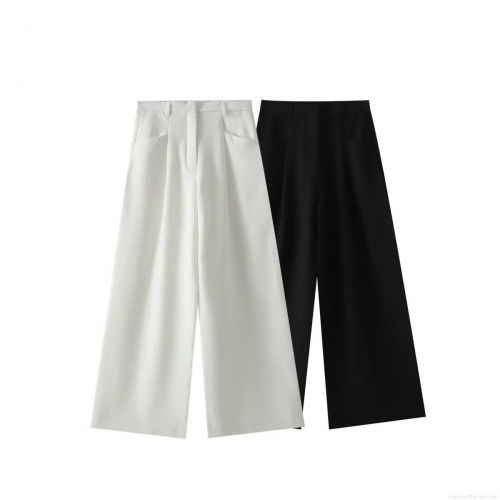 Women's High Waist Wide Leg Suit Trousers Solid Color Casual Loose Drapery Straight Leg Long Trousers For Office Daily Streetwear