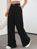Women's High Waisted Wide Leg Pants Polyester Spandex Solid Color Commuter Trousers For Office Lady Casual Elegant Workwear Bottoms