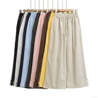 Women's Wide Leg Cargo Pants Elastic High Waist Drawstring Casual Trousers Side Stripe Loose Fit Polyester Lightweight Streetwear Outdoor Jogger Pants