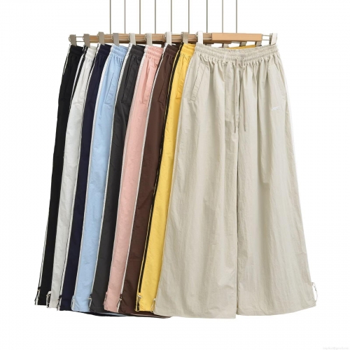 Women's Wide Leg Cargo Pants Elastic High Waist Drawstring Casual Trousers Side Stripe Loose Fit Polyester Lightweight Streetwear Outdoor Jogger Pants