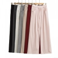 Women's Wide Leg Casual Pants Solid Color Polyester Knit Elastic Waist Drawstring Loose Trousers For Daily Streetwear Fall Winter Comfortable High Waisted Pants