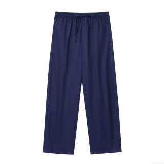 Women's Autumn Casual Straight Leg Pants Elastic Waist Drawstring Navy Blue Streetwear Polyester Trousers With Pockets