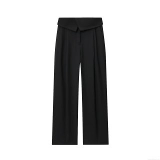 Women's High Waisted Wide Leg Trousers Asymmetric Folded Waist Raw Edge Detail Polyester Loose Casual Streetwear Trousers Pants