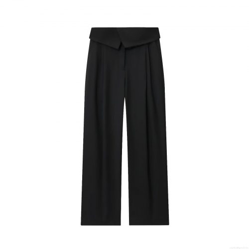 Women's High Waisted Wide Leg Trousers Asymmetric Folded Waist Raw Edge Detail Polyester Loose Casual Streetwear Trousers Pants