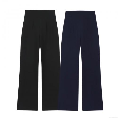 Women's High Waisted Wide Leg Pants Polyester Twill Metal Zipper Decoration Solid Color Straight Loose Casual Trousers For Office Streetwear