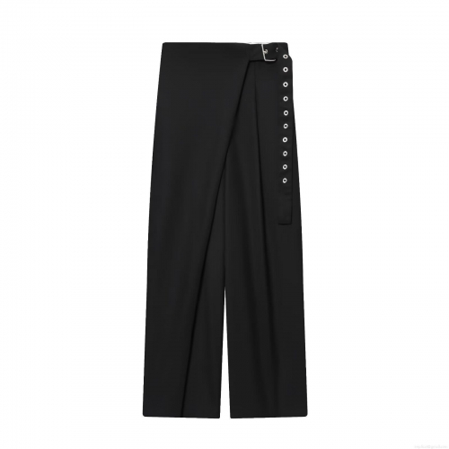 Women's Solid Black Straight Leg Casual Pants With Belt Wrap Design High Waist Polyester Twill Trousers For Streetwear Daily Commuting