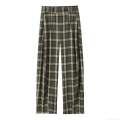 Women's Retro Plaid Wide Leg Pants High Waist Loose Casual Checkered Trousers With Pockets Autumn Winter Polyester Straight Leg Fashion Bottoms