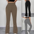 Women Plus Size High Waisted Flare Pants Knit Polyester Spandex Slimming Casual Trousers With Pockets Stretchy Wide Leg Bell Bottom Yoga Pants For Daily Streetwear
