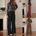 Women's Plus Size High Waist Wide Leg Suit Pants Elegant Solid Color Loose Straight Trousers For Office Commuting Daily Wear Polyester Spandex Soft Drape Pants