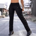 Women's High Waist Tummy Control Hip Lifting Slim Fit Cargo Pants With Side Metal Buttons Solid Color Stretchy Polyester Spandex Casual Long Trousers For Fall Streetwear Daily Wear
