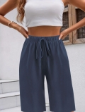 Women's Summer Casual Cropped Pants High Waisted Drawstring Elastic Waist Straight Leg Loose Fit Seven-Point Trousers Polyester Spandex Plus Size Women's Trousers