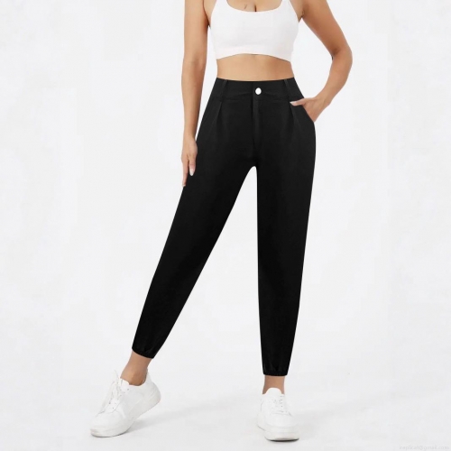 Women High Waist Chenille Joggers Pants Slim Fit Solid Color Polyester Spandex Cuffed Bottom Trousers For Casual Office Daily Wear Lady Fashion