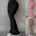 Women's Plus Size High Waist Flared Pants Ribbed Chenille Solid Color Slim Fit Stretchy Bell Bottom Trousers For Autumn Winter Casual Daily Wear