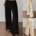 Women's Plus Size Wide Leg Pants High Waist Casual Drawstring Elastic Waist Trousers Textured Polyester Spandex Relaxed Fit Palazzo Lounge Pants