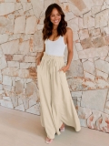 Women's High Waist Wide Leg Pants Loose Viscose Trousers Casual Commute Summer Breathable Linen Feel Full Length Drawstring Trousers For Ladies