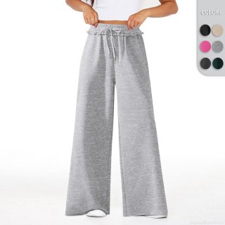 Women's High Waisted Wide Leg Pants Loose Fit Straight Casual Trousers With Drawstring Tie Ruffle Waist Pockets Summer Flowy Bottoms Polyester Viscose Woven Pants