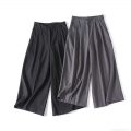 Women's High Waist Pleated Wide Leg Cropped Pants Culottes Elegant Office Casual Solid Color Polyester Rayon Blend Trousers Fashion Lady Bottoms