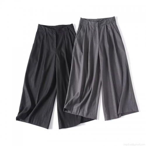 Women's High Waist Pleated Wide Leg Cropped Pants Culottes Elegant Office Casual Solid Color Polyester Rayon Blend Trousers Fashion Lady Bottoms