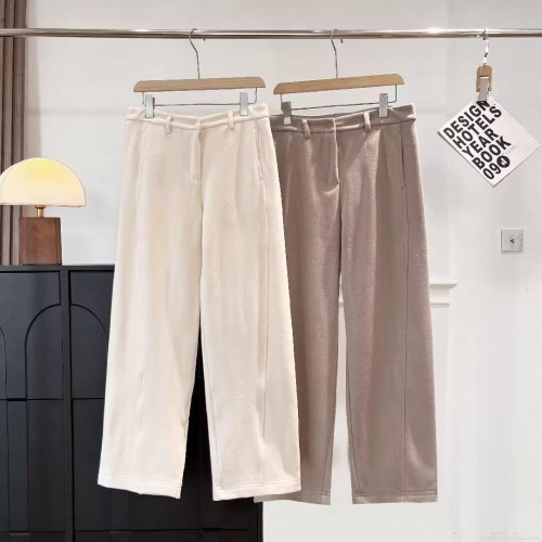 Winter Women High Waist Wide Leg Trousers Solid Color Thick Warm Woolen-Like Casual Straight Pants Office Commuter Trousers Elegant Bottoms