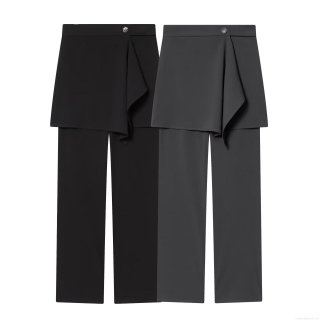 Women's Fashion Asymmetrical Skirt Overlay Pants Casual Straight Leg Mid Waist Trousers Polyester Spandex Fake Two-Piece Skort Pants For Autumn Winter Office Wear