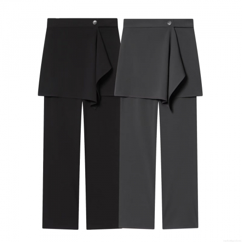 Women's Fashion Asymmetrical Skirt Overlay Pants Casual Straight Leg Mid Waist Trousers Polyester Spandex Fake Two-Piece Skort Pants For Autumn Winter Office Wear