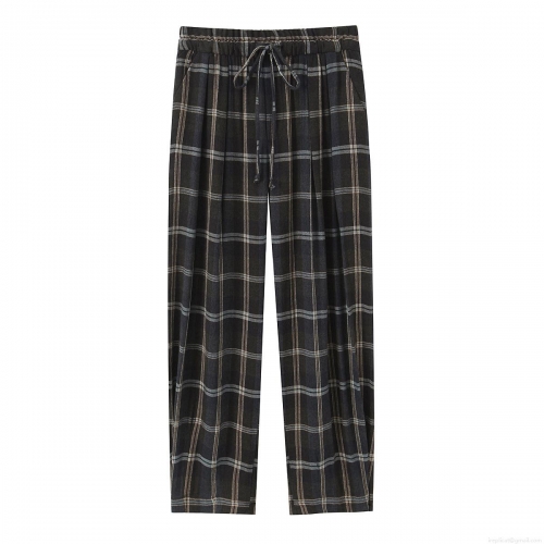 Women's Plaid Wide Leg Pants Elastic Waist Drawstring Checkered Trousers Casual Loose Fit Straight Leg Bottoms For Women Daily Wear