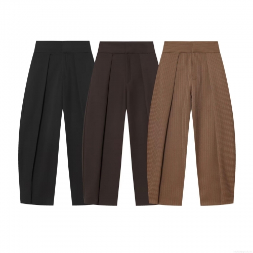 Women's High Waist Wide Leg Pants Fleece Lined TR Core Spun Yarn Pleated Balloon Trousers Casual Winter Herringbone Striped Long Pants