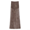 Women's Fashion Coffee Mesh Wide Leg Pants With Gold Sequins And Star Beads Elegant Sexy Sheer Club Party Long Trousers For Vacation Evening