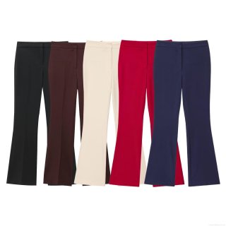 Women High Waist Flare Trousers Polyester Spandex Twill Slim Fit Casual Office Pants Elegant Solid Color Bell Bottom Long Trousers For Women