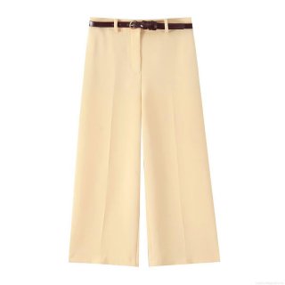 Women's High Waist Wide Leg Suit Pants With Brown Belt Elegant Apricot Straight Leg Trousers Casual Soft Polyester Suiting Fabric For Work Office Commute Autumn Fashion