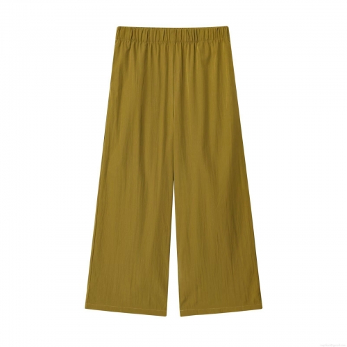 Women's Casual Wide Leg Pants Fashion High Elastic Waist Pleated Loose Poplin Trousers With Side Pockets For Daily Office Wear Soft Comfortable Solid Color Long Pants