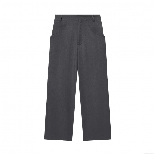 Women's High Waist Wide Leg Suit Trousers Elegant Straight Leg Polyester Office Work Pants Solid Charcoal Grey Casual Business Slacks