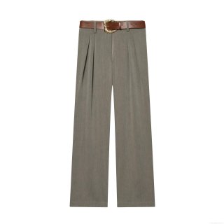Women's High Waist Straight Leg Pants With Brown Leather Belt Polyester Blend Core-spun Yarn Twill Long Trousers Office Casual Versatile Elegant Bottoms For Ladies