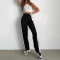 Women's High Waisted Wide Leg Pants Side Stripe Tearaway Snap Button Athletic Trousers Streetwear Knit Straight Leg Joggers For Women
